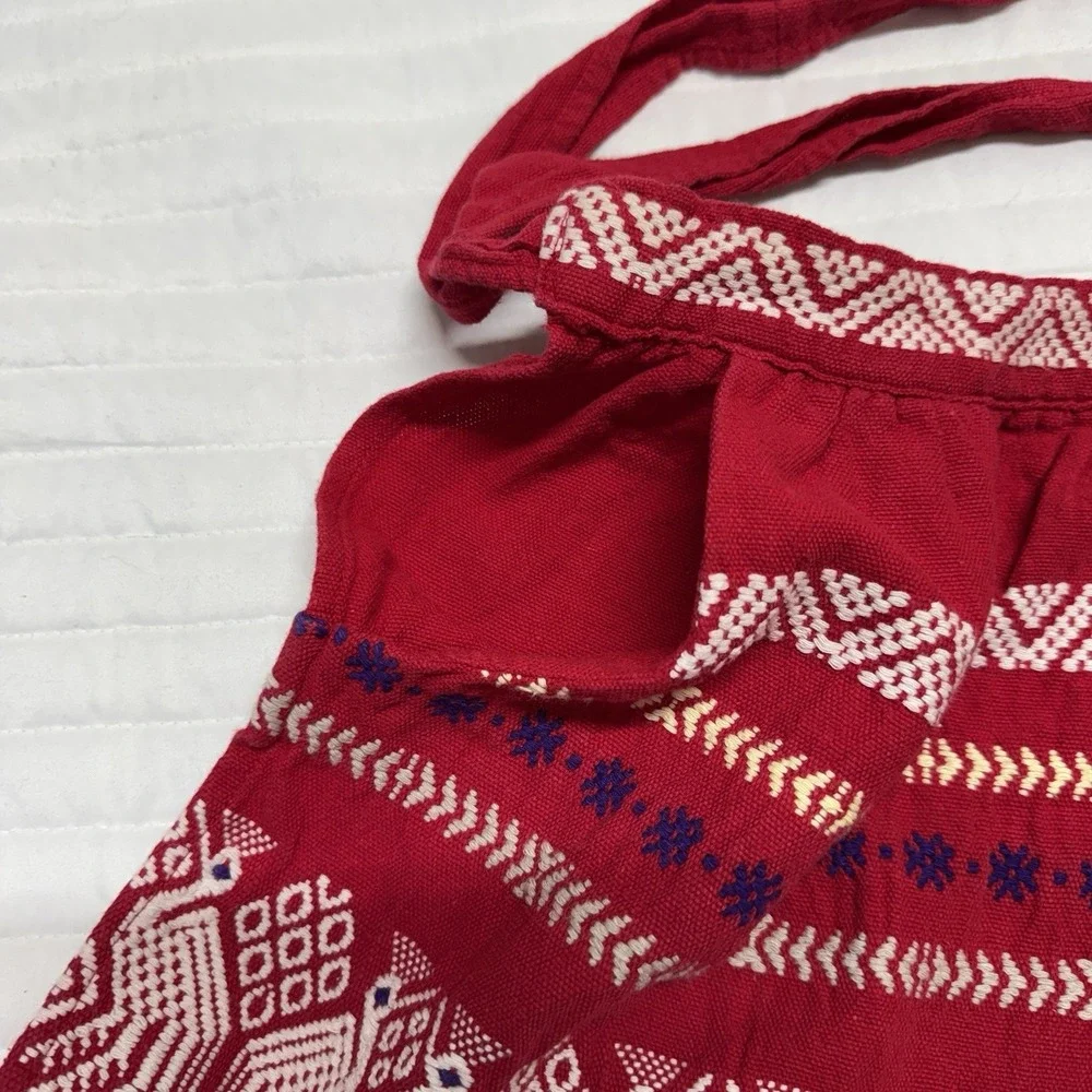 Short Chef Apron Embroidered Pockets Tie Red With White Embroidery 17